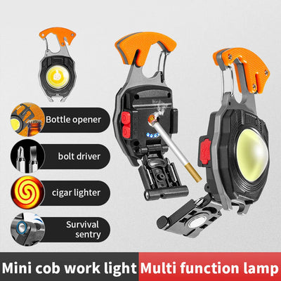 Multifunction Rechargeable COB Flashlight with Lighter Screwdriver LED Keychain Lamp